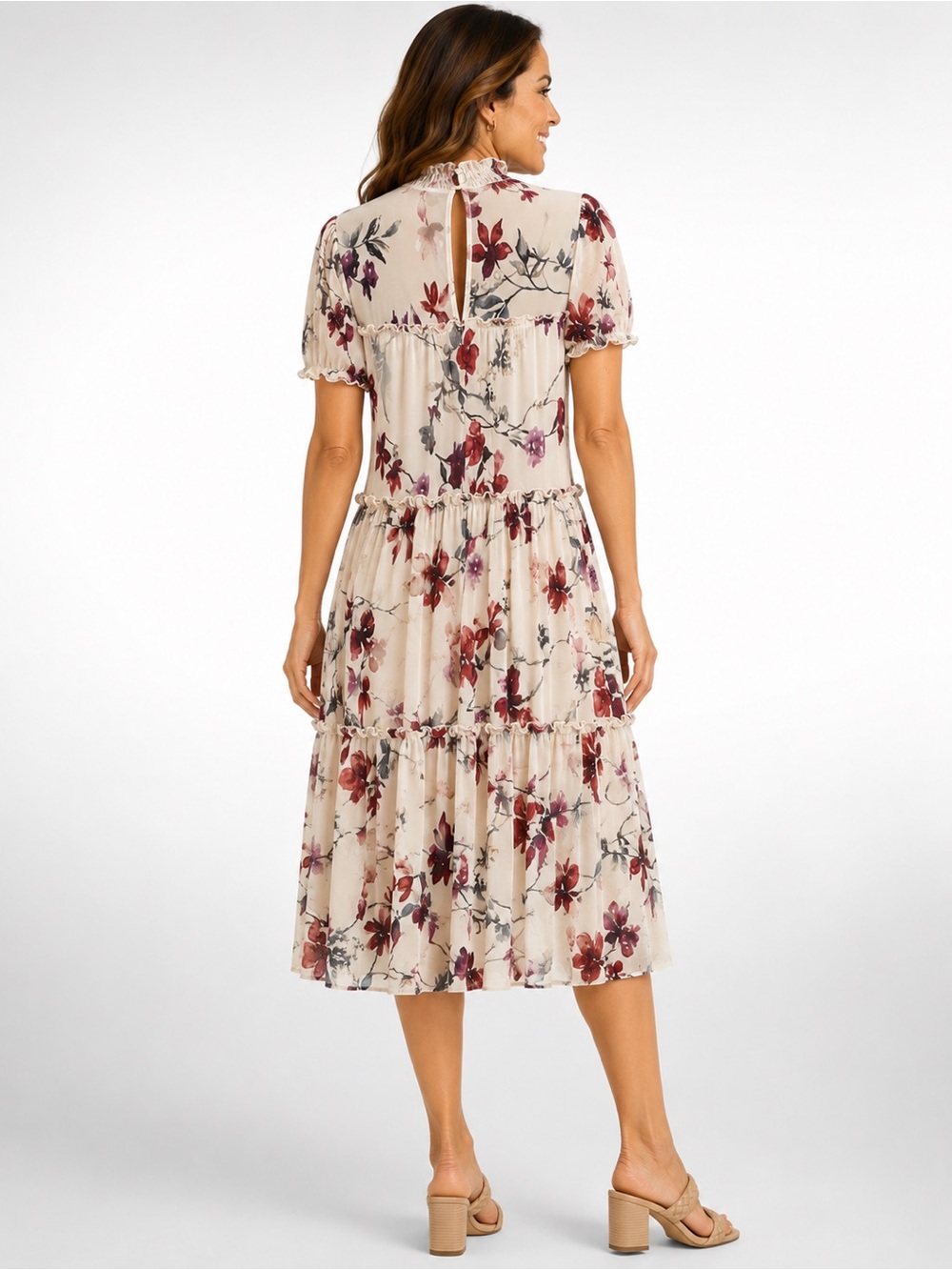 Kate & Lily Floral Mesh Ruffle Neck Tiered Dress Size 4 - Picture 2 of 9